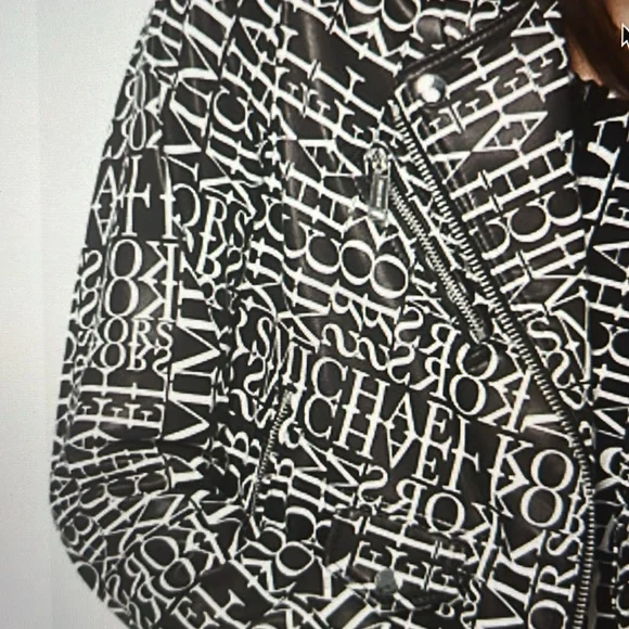 Michael Kors newsprint logo leather Moto jacket